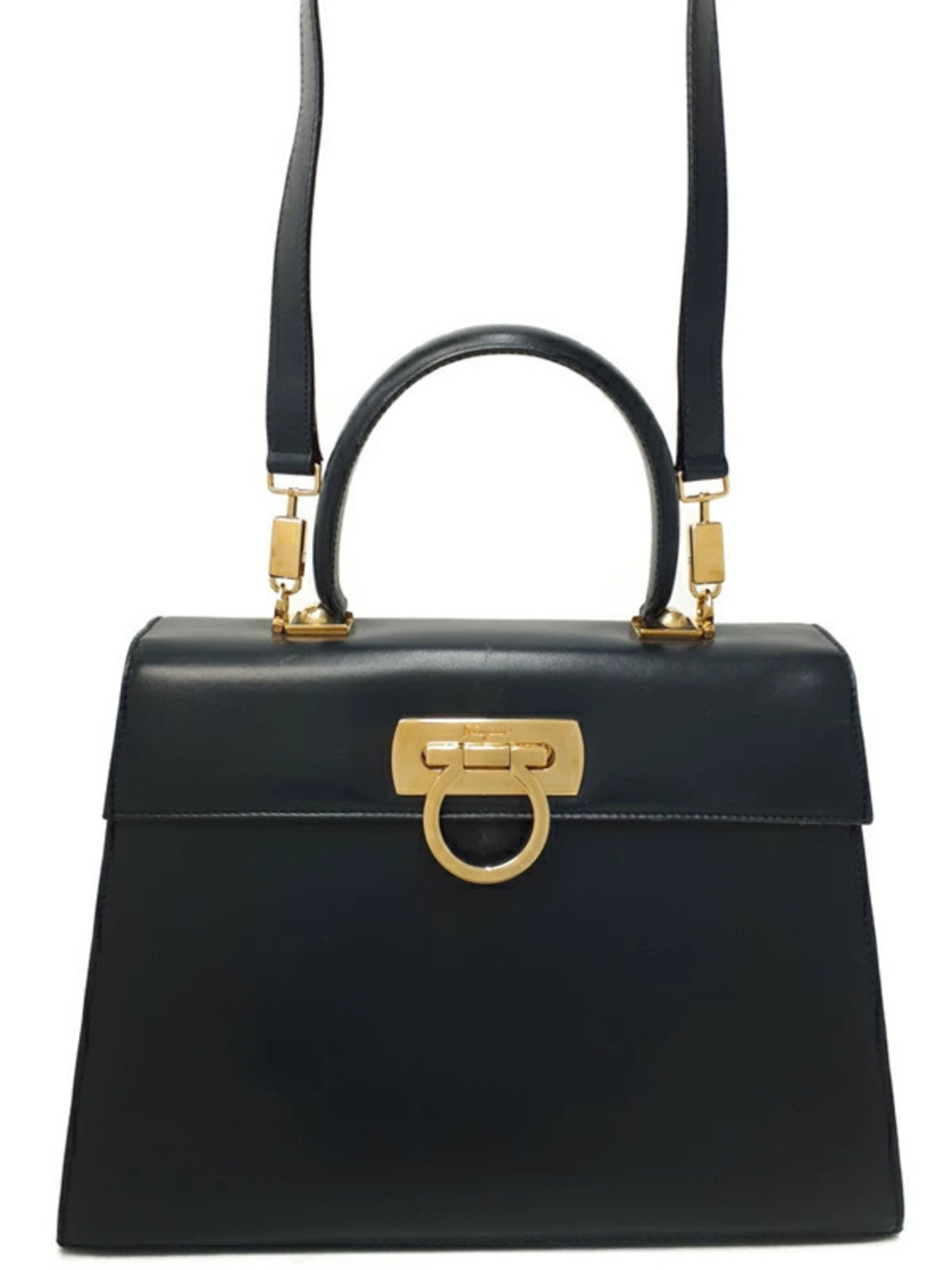 Salvatore Ferragamo Gancini Top Handle Bag polished black leather